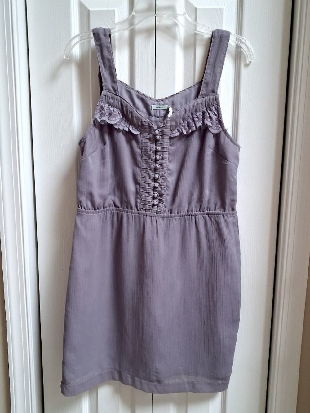 KIMCHI BLUE Lavender Purple Crinkle Chiffon Button Up Mini Dress sz M